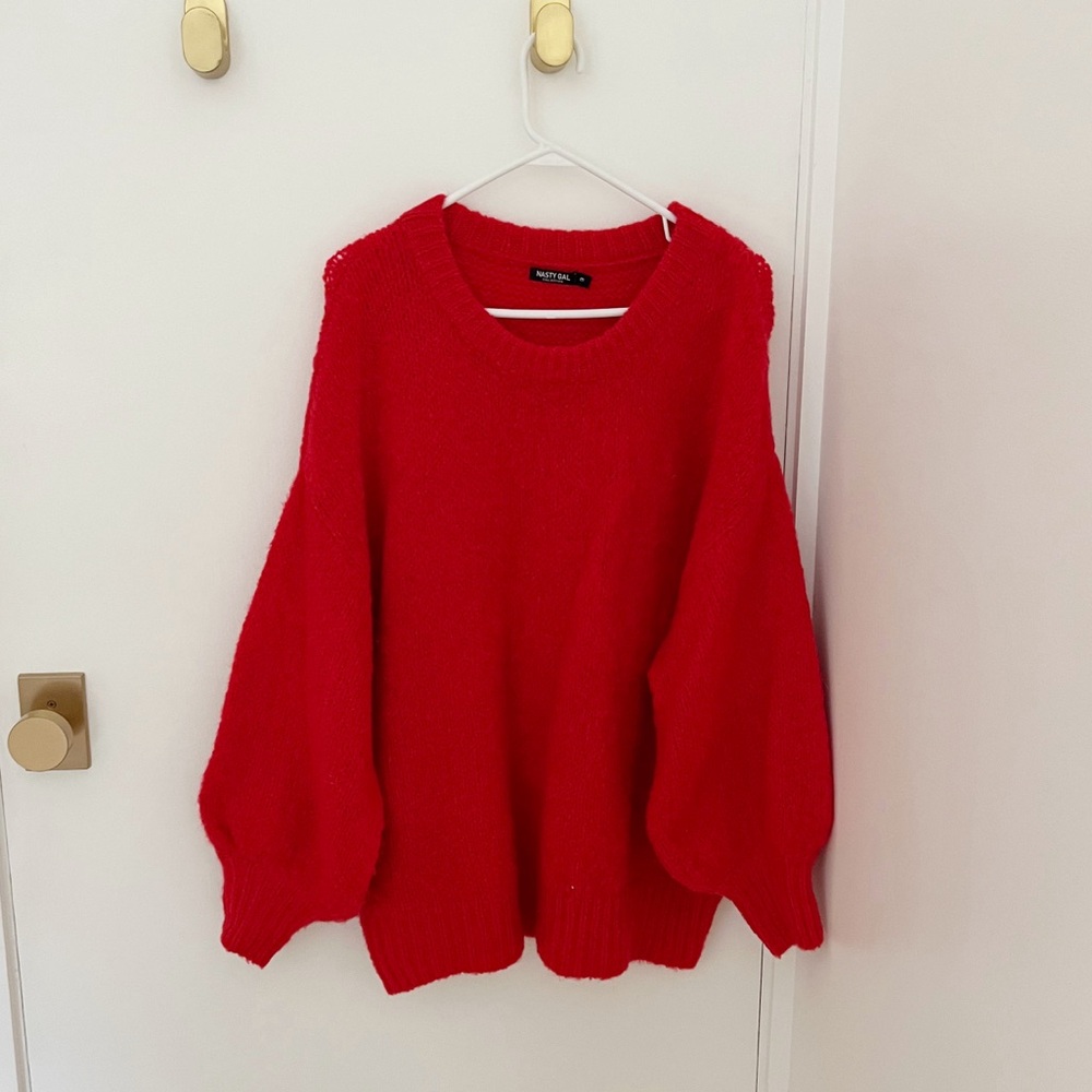 Nasty Gal Oversized Red Balloon Sleeve Sweater Medium